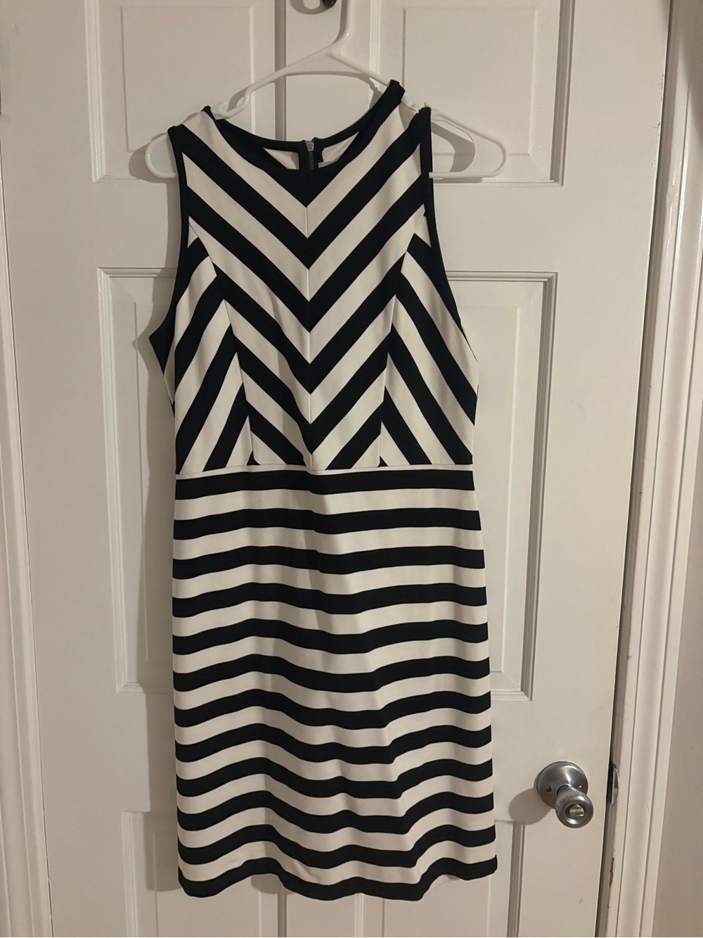 LOFT Black and White Striped Sleeveless Sheath Dress